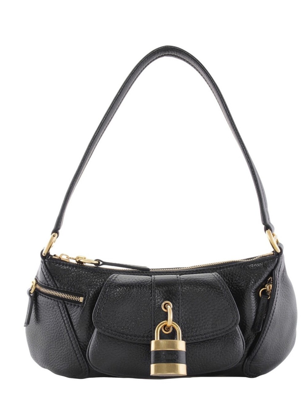Chloe "The 99" Black Leather Shoulder Bag with Gold Paddington Padlock